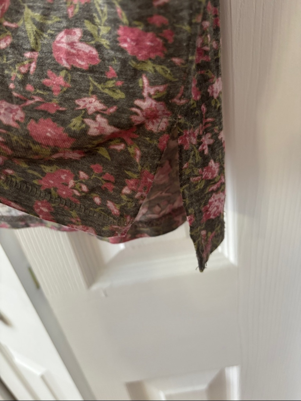 Lucky Brand Olive Green and Pink Floral V-Neck Tee - Picture 2 of 5